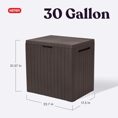Keter City 30 Gallon Resin Outdoor Storage Box & Side Table Brown