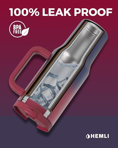 Hemli 40oz Insulated Stainless Steel Tumbler with Handle & Straw - Red Purple