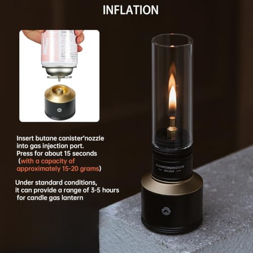 Campingmoon Gas Candle Lantern BKT-1D15 15g Refillable Tank with Wooden Case