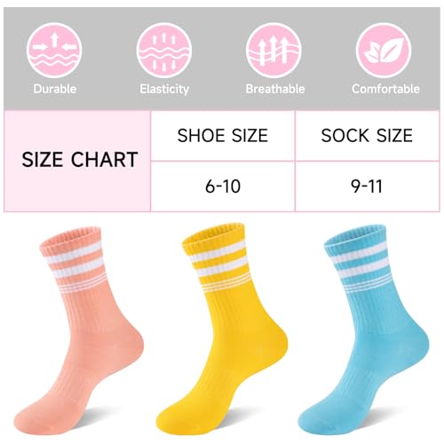 eallco 7 Pairs Multicolor Women’s Crew Cotton Socks – Striped Calf Socks, Breathable