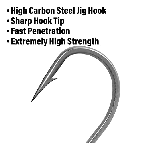 Dr.Fish 1oz Swimbait Jig Heads Firetiger – 3D Eyes, High Carbon Steel Hooks, Saltwater Surf Lures (10 Pack)