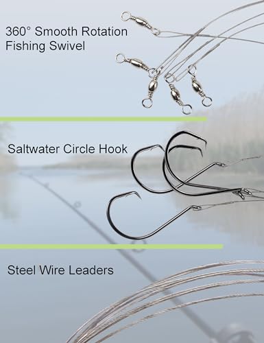 30 Pcs Pre-Rigged Fishing Hooks with Steel Wire Leader - 1/0