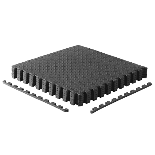 Interlocking Foam Exercise Mats - Diamond Texture, Black - 6 Tiles