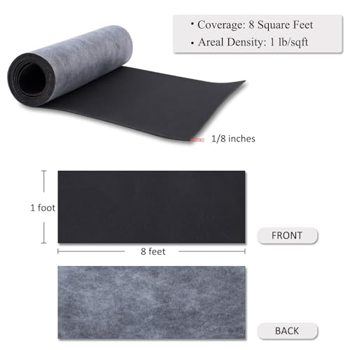 TroyStudio 1' x 8' x 1/8" Mass Loaded Vinyl Soundproof Barrier – 1 lb/ft², Black