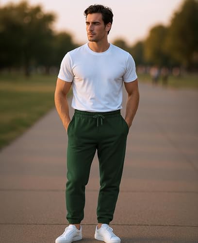 Men's Fleece Jogger Sweat Pants with 3 Pockets - Hunter Green, X-Small