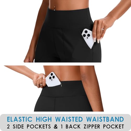 ZKIEYS Women's High Waisted Bermuda Shorts with Zipper Pocket X-Large Black