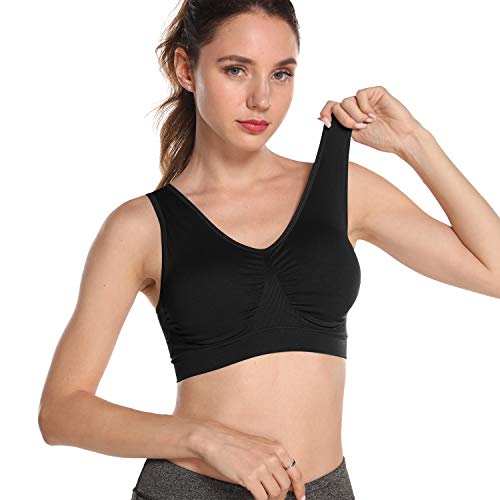 Onory Women's Wireless Padded Sports Bras 3 Pack Medium Support Large/Nude White Black