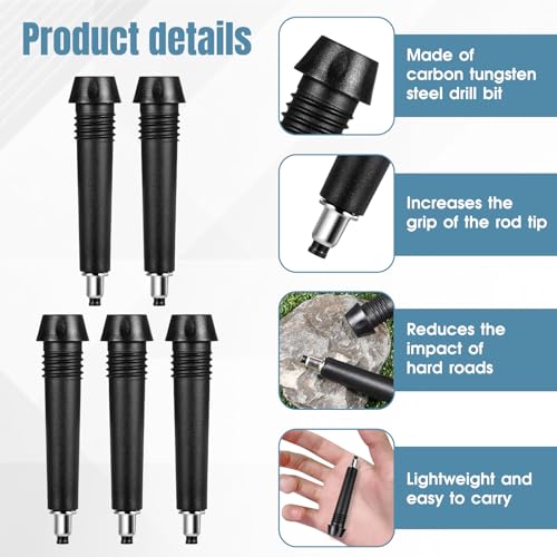 5 Pack Hiking Pole Tips - Durable Carbide Replacement Tips for Trekking Poles