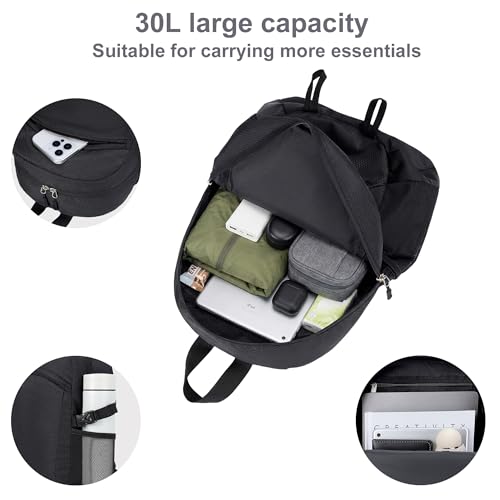 Five Substances 30L Black Foldable Hiking Backpack - Lightweight & Water-Resistant Daypack