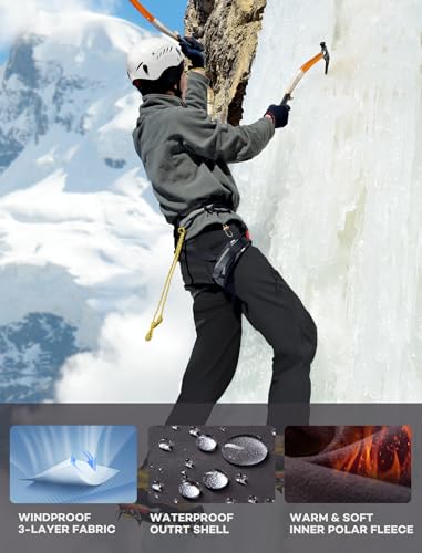 Stlight 34W x 32L Black Snow Ski Pants - Water-Repellent Softshell with Fleece Liner, 6 Zip Pockets