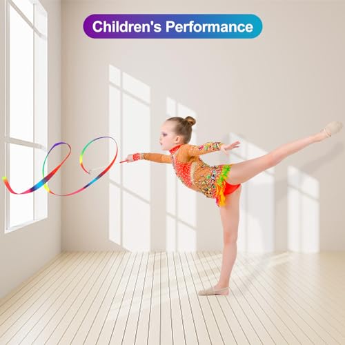 2 Pcs Rhythmic Gymnastics Dance Ribbons - 78.7 Inch Rainbow Streamers