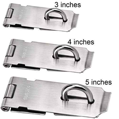 ZOENHOU 6 PCS 5-Inch Security Padlock Hasp and Staples, Heavy Duty Folding Lock Hasps Made of 304 Stainless Steel and 48 PCS Mounting Screws for Gate Lock Padlock Shed Door Latch