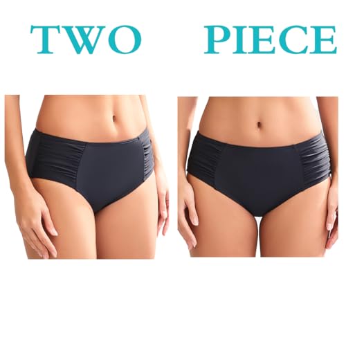 COCOPEAR Women's Mid Rise Full Coverage Bikini Bottoms 2-Pack Black & Black Medium