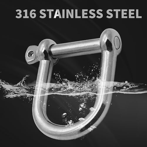 Wide D Shackle - Marine Grade 316 Stainless Steel, 1/4 Inch, 2 Pack