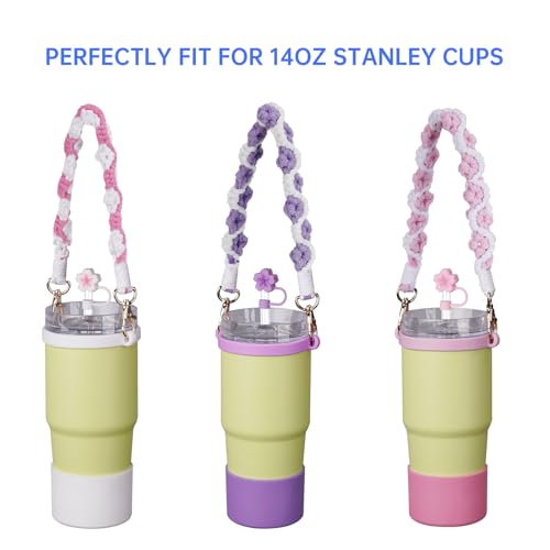 Stanley Cup Accessory Kit - 14oz Handwoven Strap & Cap - Pink