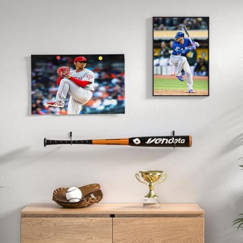Baseball Bat Holder Wall Mount - 2 Pack Black Display Rack