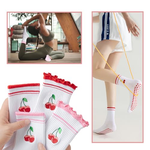 Women's Non-Slip Pilates Grippy Socks - 3 Pairs - Lace Style