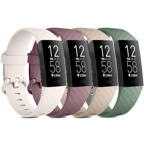 Fitbit Charge 4 & 3 Bands - 4 Pack Starlight, Milk Tea, Smoky Purple, Green - Soft Sport Straps