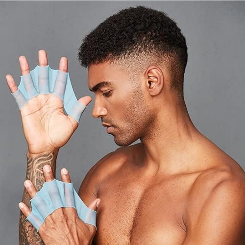 Silicone Swimming Hand Webbed Fins - L Size Blue