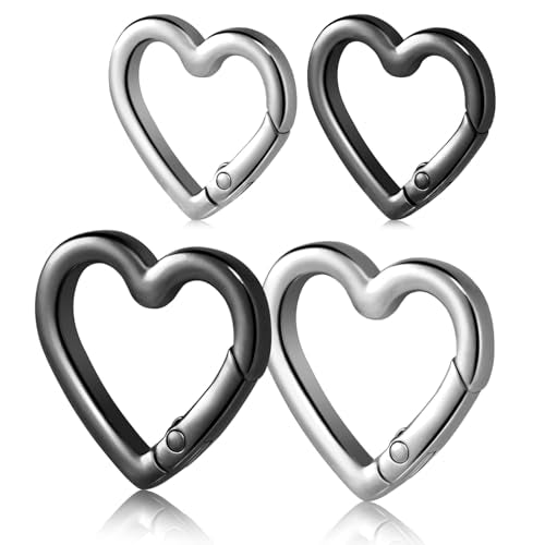 Heart Carabiner Keychain Clips - Metal Spring Hooks 25mm & 29mm (Silver, Black)