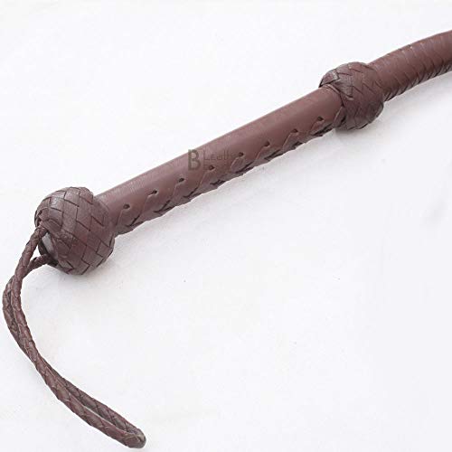 8 Foot Indiana Jones Style Leather Bullwhip - Dark Brown Cowhide Handcrafted Equestrian Whip