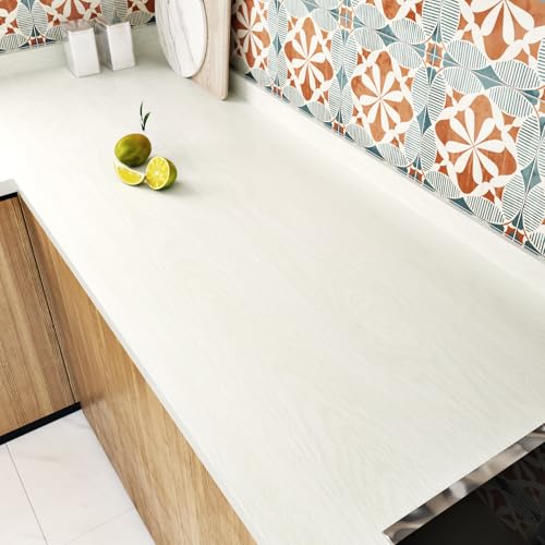 WESTICK White Wood Contact Paper for Countertops Waterproof White Wood Wallpaper Countertop Peel and Stick Vinyl Self Adhesive Removable Wooden Grain Wallpapers for Tables Desk Cabinets 15.8"x80"