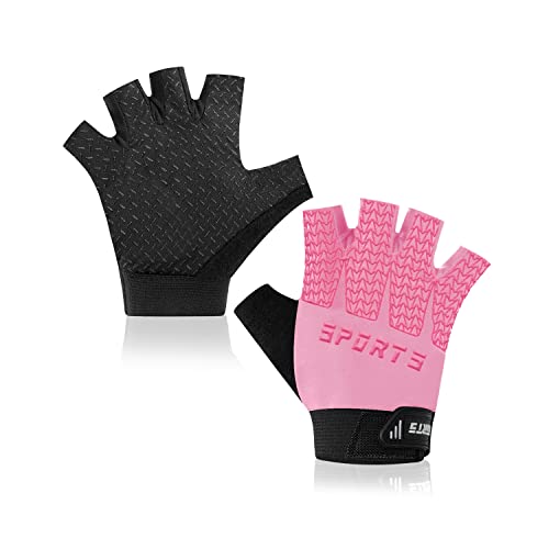 Kids Fingerless Cycling Gloves - Non-Slip Pink - Small