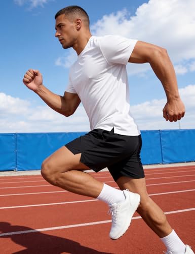 Men's Athletic Workout Shirt - Short Sleeve, Large, White