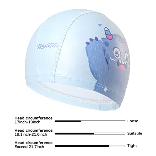 Kids Swim Cap - Quick Dry Spandex Hat for Long & Short Hair - Blue Monster