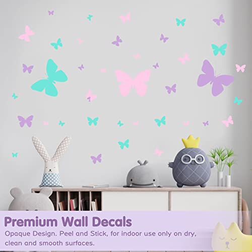Butterfly Wall Decals Purple Pink Blue Butterfly Wall Sticker Peel and Stick Wall Art Sticker Decals for Nursery Girls Kids Bedroom Living Room Bathroom Kitchen Decor