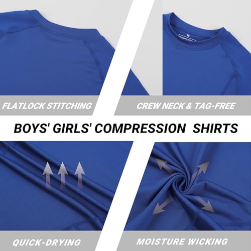 Boys Compression Shirt - Short Sleeve Quick Dry Base Layer, Large White
