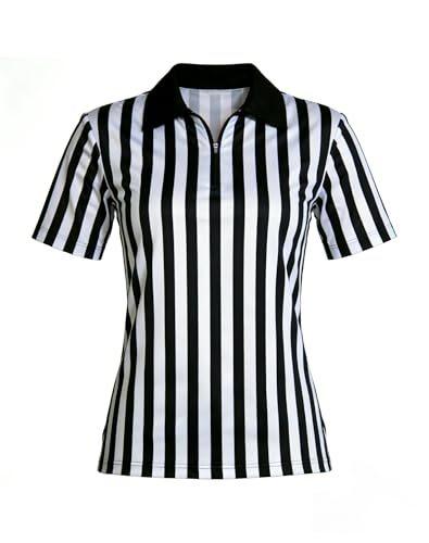Women's Referee Shirt - Black & White Zipper Jersey - Large