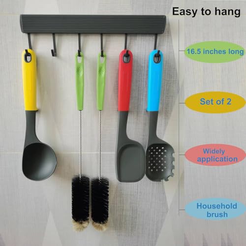 Long Handle Bottle Brush Set - 16" Cleaning Brushes, 2 Pack - Black