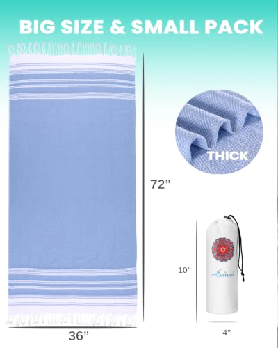 Antfuny Thicker Petrol Beach Towel 72x36 inch Quick-Dry Sand-Free Oversized Blue