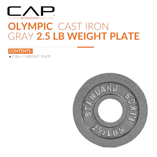 2-Inch Olympic Weight Plate - Cast Iron - Classic Grey, 2.5 lb