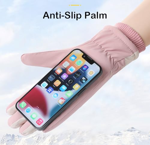 Winter Women Ski Gloves - Windproof Touchscreen Snow Glove - Pink, One Size