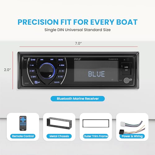 Pyle Black Marine Bluetooth Receiver Stereo - 12V Single DIN In-Dash Radio System with LCD, USB, SD, FM, RCA, MP3, Remote