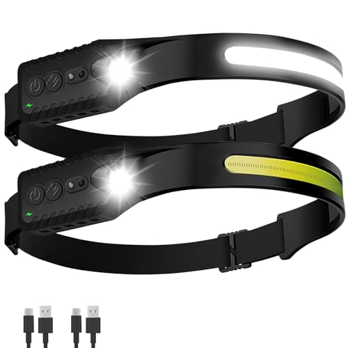Nessciera Black Rechargeable Headlamp 2-Pack - 400 Lumens, Wide Beam, USB-C, Waterproof for Running, Camping, Fishing