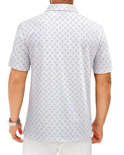 Men's White Golf Polo Shirt - Large, Breathable & Dry Fit Summer Apparel