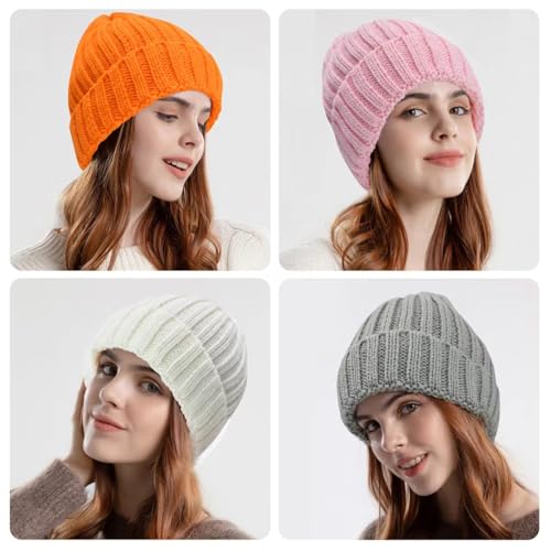 Warm Beige Cable Knit Beanie for Women - Thick Soft Winter Hat