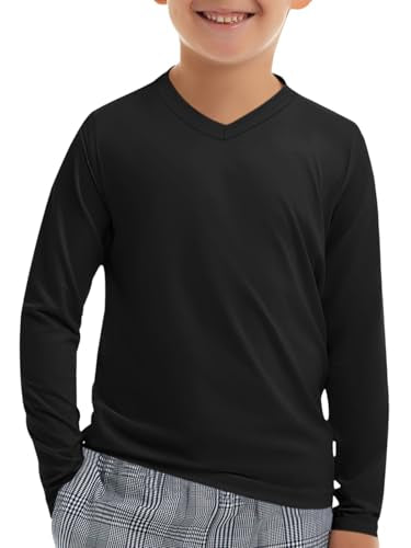 Boys Long Sleeve Athletic T-Shirt - Dry Fit V-Neck Performance Top