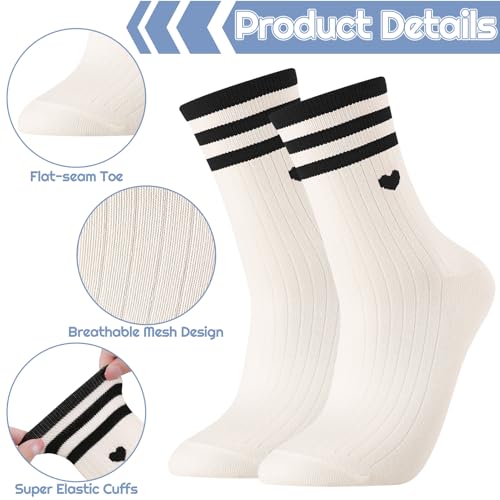 Heart Crew Socks - 6 Pairs Athletic Socks, Large Mix Color1