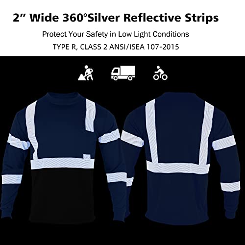 VENDACE Safety T Shirts Reflective High Visibility 3 Pack Hi Vis Long Sleeve Construction Work Shirts for Men (Royal Blue,M)