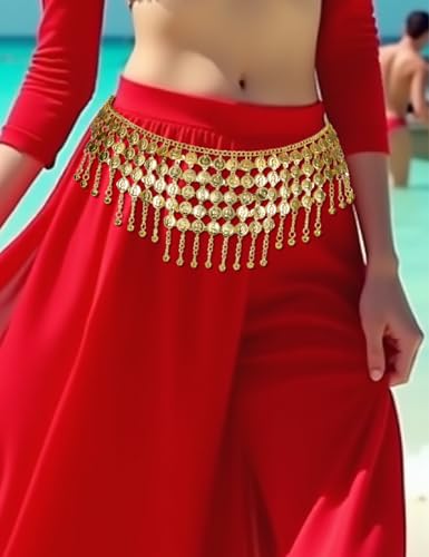Belly Dance Skirt Hip Scarf with Coins - Gold