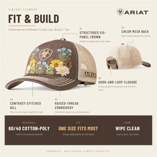 Ariat Women's Vintage Flowers Embroidered Trucker Cap - Brown