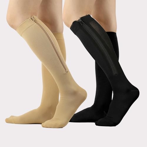 Zipper Compression Socks - 15-20mmHg Knee-High for Varicose Recovery - L Color