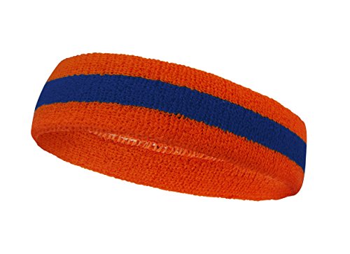 Terry Sports Headband - Blue/Dark Orange Stripe