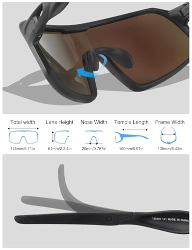 Polarized Sports Sunglasses for Men and Women - Black Frame with Blue Lens