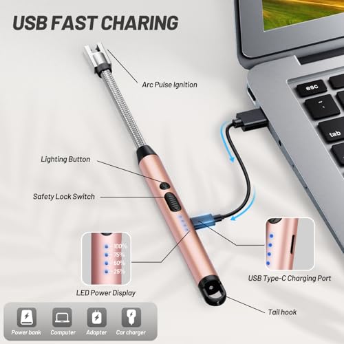 Electric Candle Lighter with Flexible Neck - Rose Gold