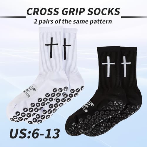 Cross Grip Non-Slip Soccer Socks - 2 Pairs with Bible Verse - Black & White
